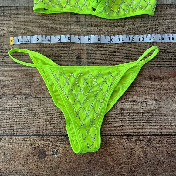 Leg Avenue women’s studded rhinestones neon cheeky tie bikini -L - Picture 2 of 9